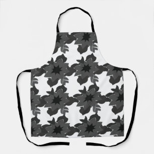 Black Grey Flowers Floral Apron