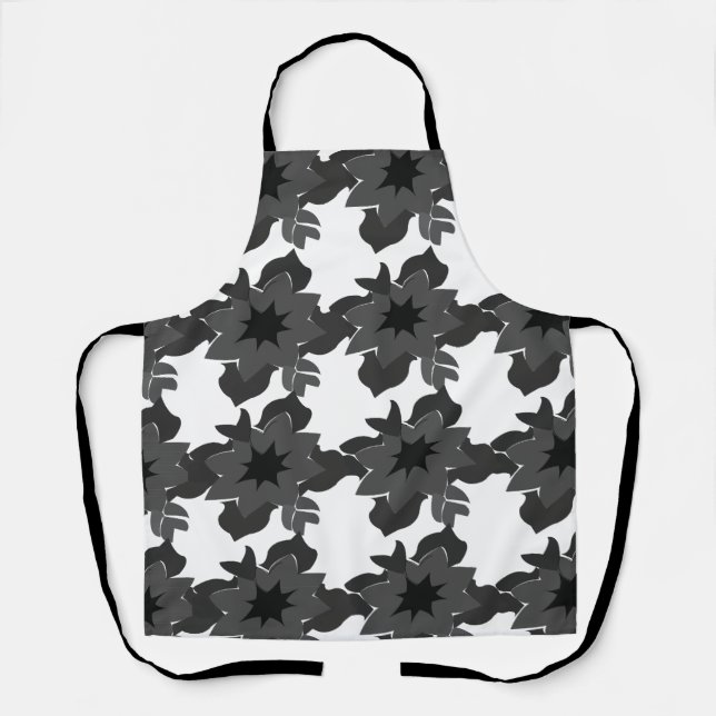 Black Grey Flowers Floral Apron (Front)