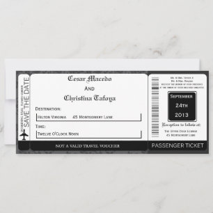 Black Grey Formal Boarding Pass Wedding Invitation