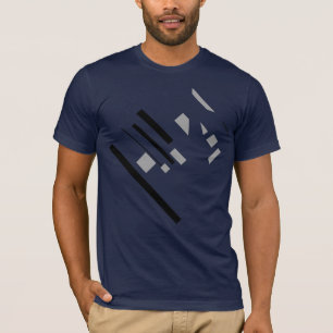 Black Grey Geometric Abstract Diagonal MCM Look T-Shirt