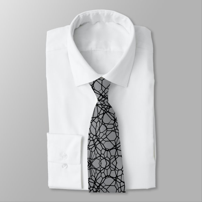 Black Grey Geometric Abstract Modern Geometric Tie (Tied)