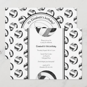 black grey girls' volleyball birthday party invitation
