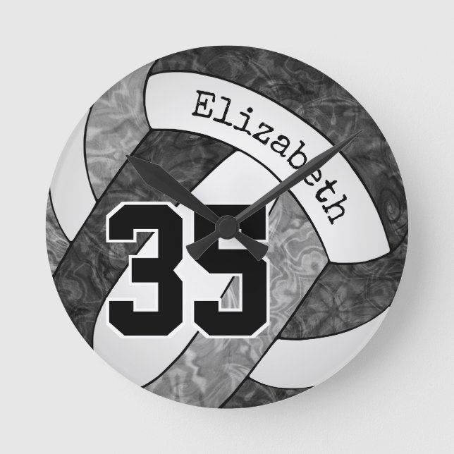 black grey girls' volleyball team colours custom round clock (Front)