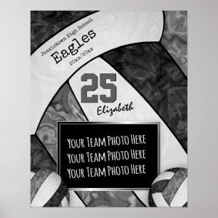 black grey girls' volleyball team photo poster