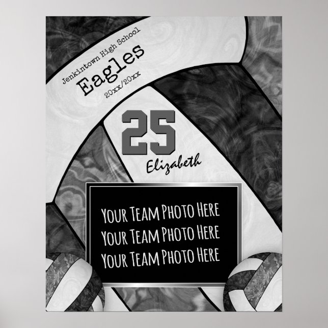black grey girls' volleyball team photo poster (Front)