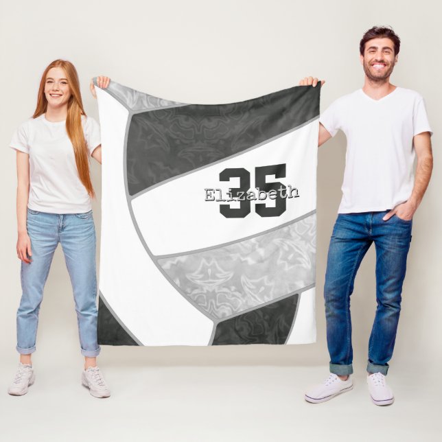Black grey girly volleyball w athlete custom name fleece blanket (In Situ)