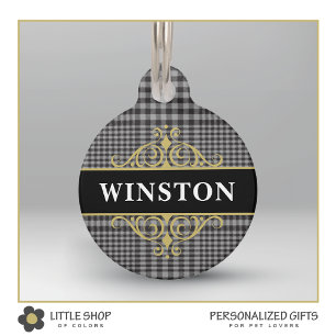 Black Grey Glen Plaid Customised Pet Tag