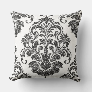 Black/Grey Glitter Damask Reversible PIllow