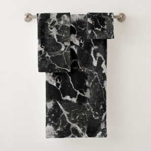 Black & Grey Glitter Marble 2 Bath Towel Set