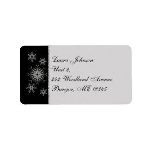 Black Grey Glitter Snowflakes Return Address Label