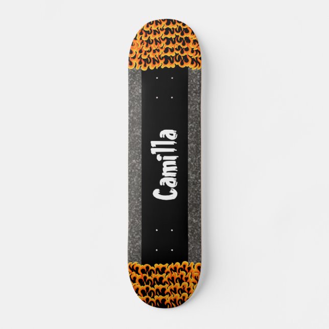 Black Grey Glittery Design Custom Name Skate Deck  (Front)