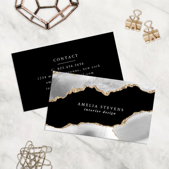 Black, Grey & Gold Agate Business Card (Creator Uploaded)