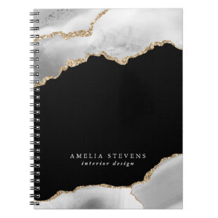 Black, Grey & Gold Agate Business Notebook