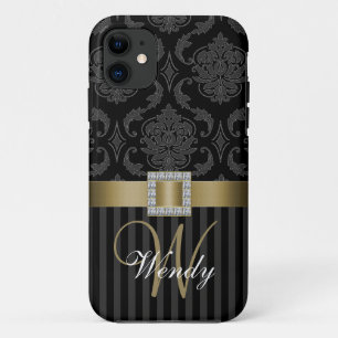 Black Grey Gold Damask Stripes iPhone 5 Case