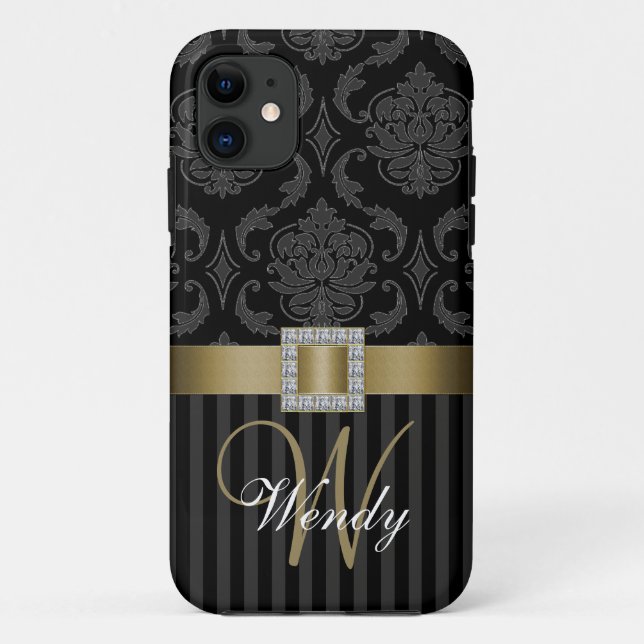 Black Grey Gold Damask Stripes iPhone 5 Case (Back)