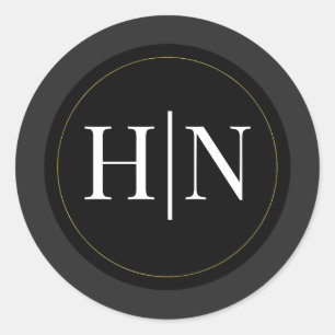 Black Grey Gold Modern Minimal Elegant Wedding Classic Round Sticker