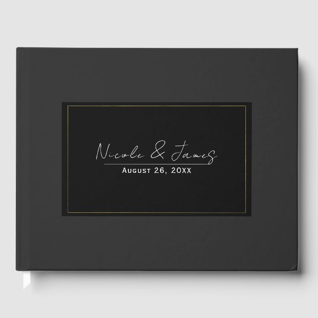 Black Grey Gold Modern Minimal Elegant Wedding Guest Book (Front)