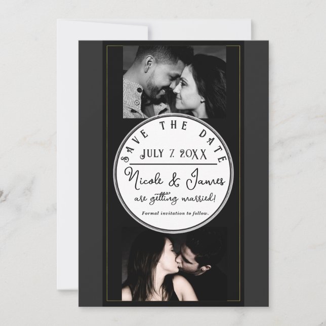 Black Grey Gold Modern Minimal Save the Date (Front)