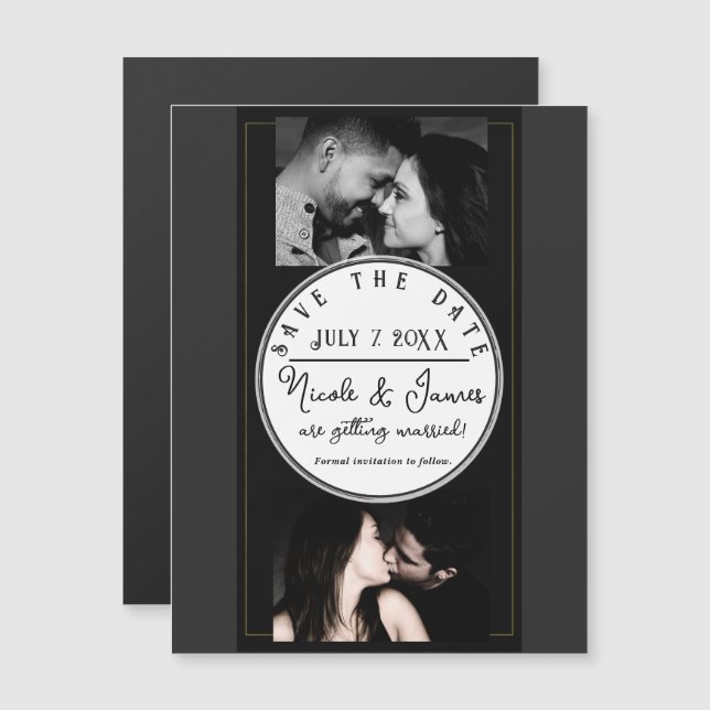 Black Grey Gold Modern Minimal Save the Date (Front/Back)
