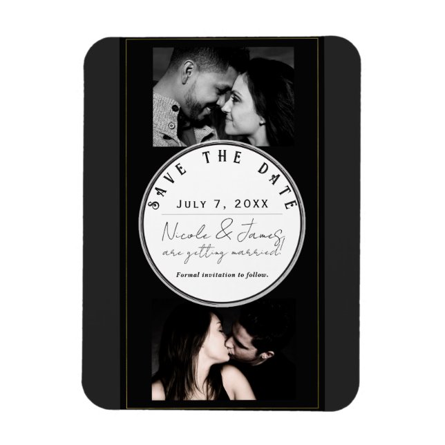 Black Grey Gold Modern Minimal Save the Date Magnet (Vertical)