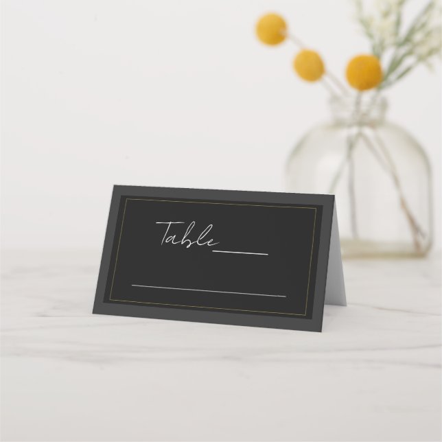 Black Grey Gold Modern Minimal Seating Placement Place Card (Front)