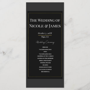 Black Grey Gold Modern Minimal Wedding Program