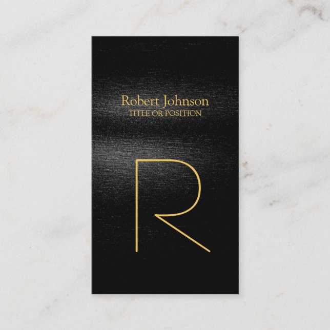 Black Grey Gold Monogram Business Card (Front)