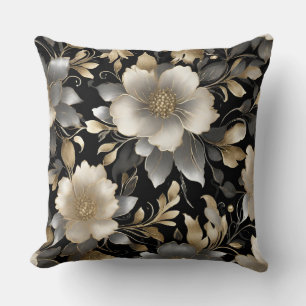 Black Grey Gold White Floral Cushion