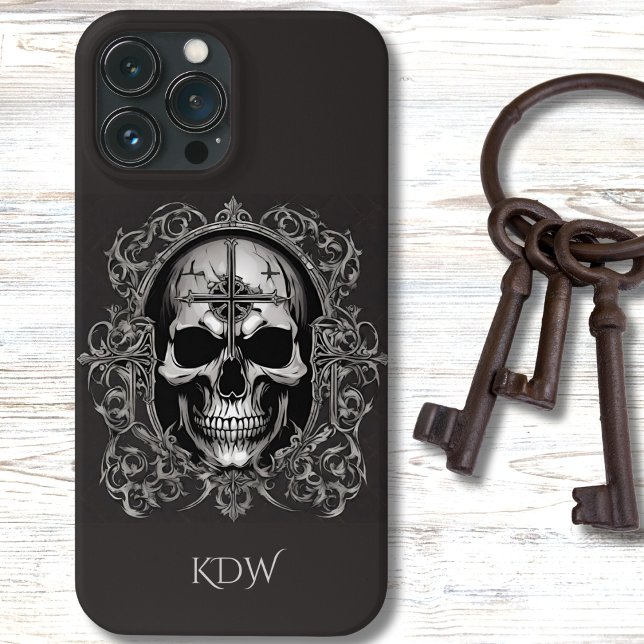 Black & Grey Gothic Skull Monogram  Case-Mate iPhone Case (Creator Uploaded)