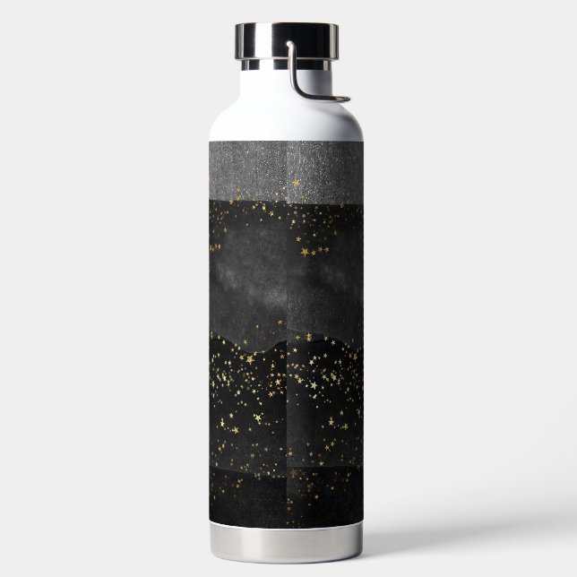 Black grey gradient cosmic star space water bottle (Left)