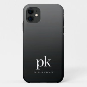 Black Grey Gradient Simple Monogram Initials iPhone 11 Case