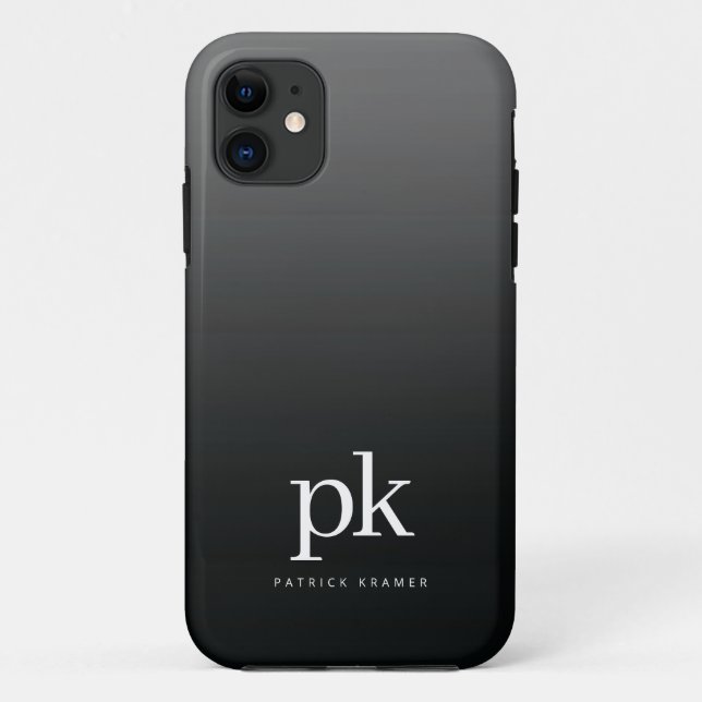 Black Grey Gradient Simple Monogram Initials Case-Mate iPhone Case (Back)
