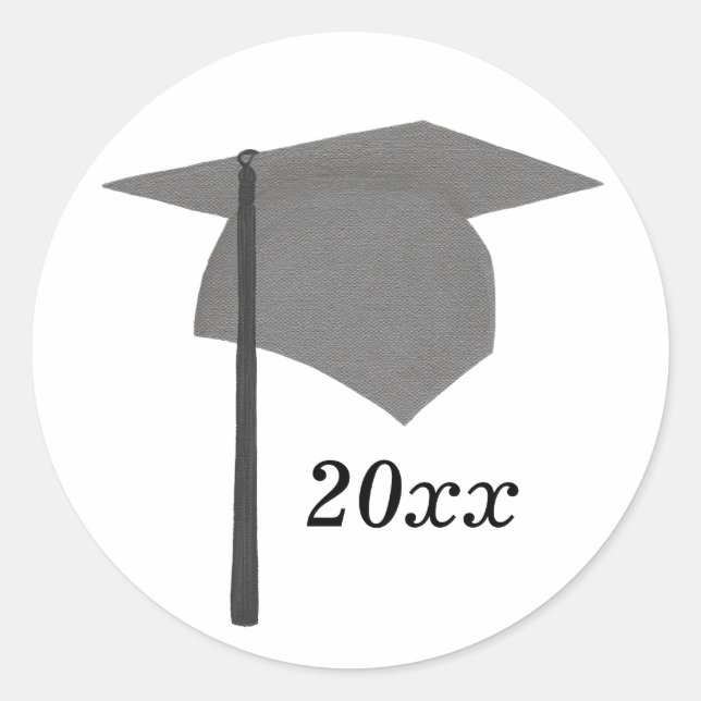 Black & Grey Graduation Cap Stickers, Class of Classic Round Sticker (Front)
