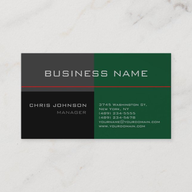 Black Grey Green Red Charming Trendy Business Card (Front)