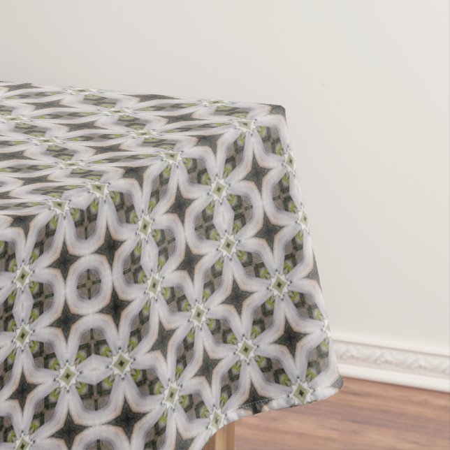 Black, Grey, Green Retro Star Pattern Tablecloth (In Situ)