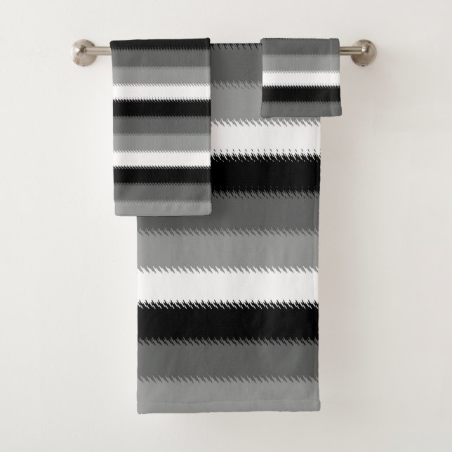 Black Grey Grey Ash white Stripe Bath Towel Set (Insitu)