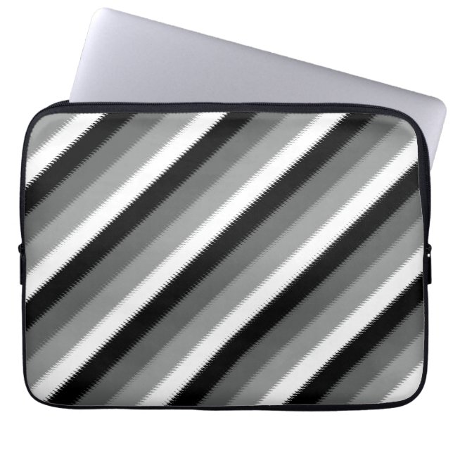 Black Grey Grey Ash white Stripe Laptop Sleeve (Front)