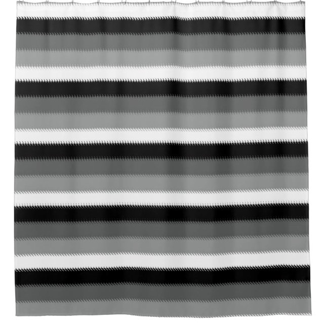 Black Grey Grey Ash white Stripe Shower Curtain (Front)