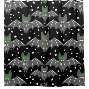 black grey grey halloween vampire bat fangs creepy shower curtain