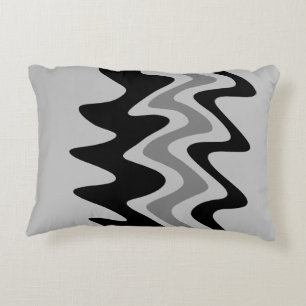 Black Grey Grey White Wavy Decorative Cushion