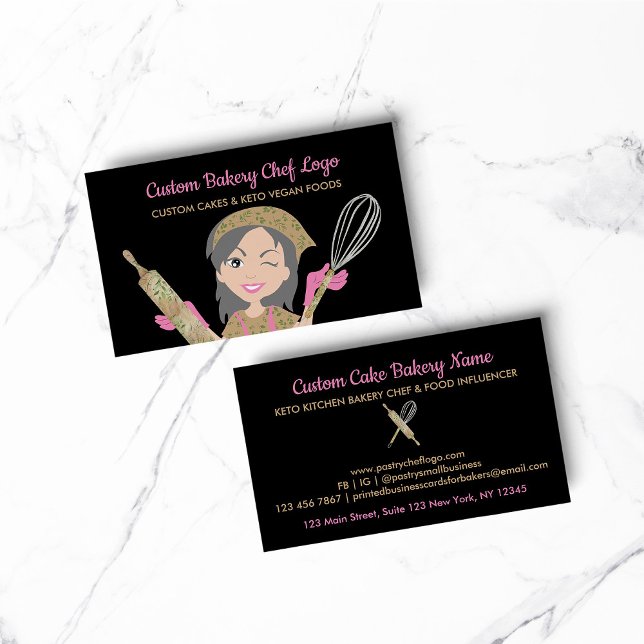 Black Grey Haired Bakery Chef Rustic Keto Food Business Card (bakery business  chef)