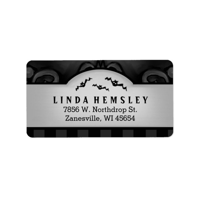 Black & Grey Halloween Address Label with Bats (Front)