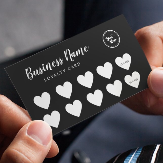 Black Grey Heart Simple Custom Logo Loyalty Card (Creator Uploaded)