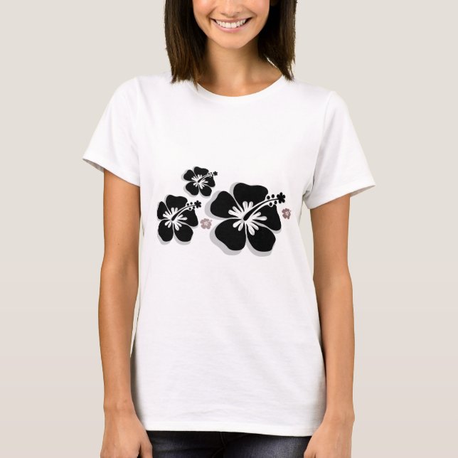 Black grey Hibiscus T-Shirt (Front)