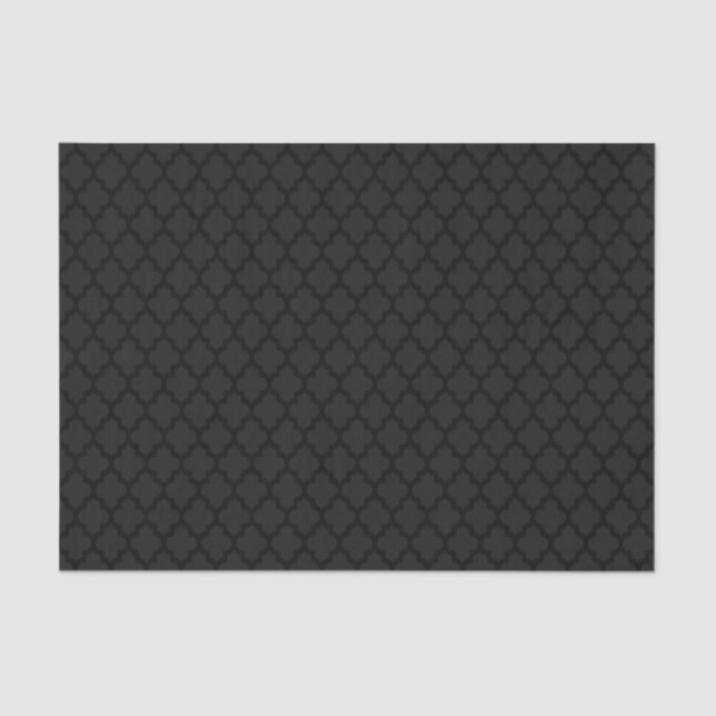 Black & Grey Ikat Quatrefoil Geometric Pattern Tissue Paper (Front)