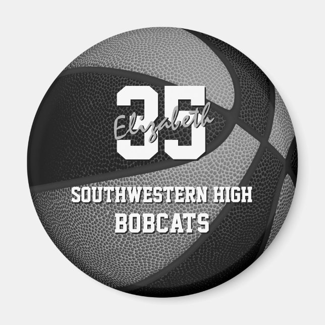 black grey kids sports gifts basketball team name magnet (Front)