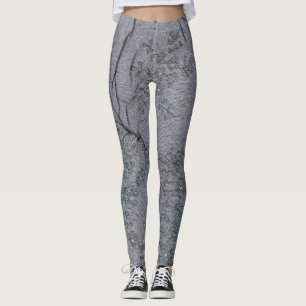 Black Grey Lace Pattern Leggings