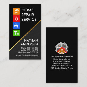 Black Grey Layers Gold Line Handyman Business Card