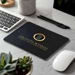 Black Grey Leather Luxury Gold ROUND Logo  Mouse Pad<br><div class="desc">Enhance your workspace with this BLACK GRAY leather print mouse pad, designed to combine style and functionality. Featuring a luxurious gold logo and the option to add two lines of custom text, this mouse pad is perfect for personalising with your name, business, firm, or any other details of your choice....</div>