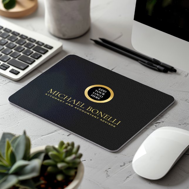 Black Grey Leather Luxury Gold ROUND Logo  Mouse Pad (Creator Uploaded)